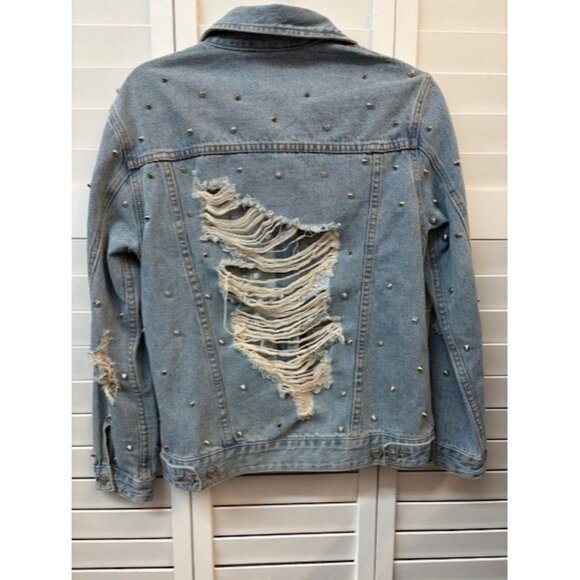 Distressed Denim Jacket With Studded Detail By Sunset + Spring - Picture 2 of 3